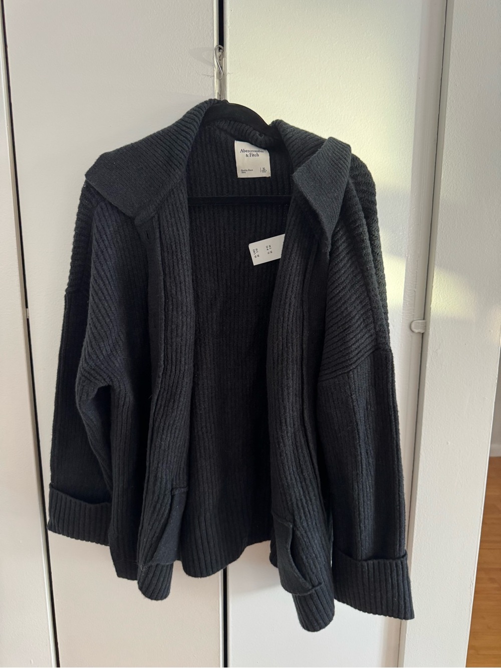 Abercrombie & Fitch Black Ribbed Open Cardigan with Collar